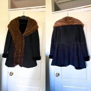 HiSo HideSociety Coat Shawl Mink Fur Sheepskin Shearling Short Winter 8 GUC